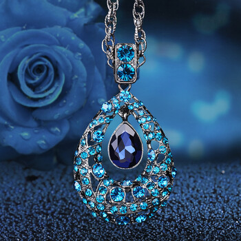 毛衣链长款百搭仿水晶吊坠韩国秋冬衣服挂件个性简约大气 孔蓝水滴