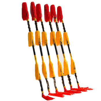 打钱杆花棍莲湘舞广场舞金钱棍铜钱杆 黑喷漆70厘米36铜钱红黄流苏1个