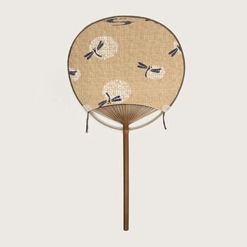 日式和风团扇空白宣纸扇子中国风古典棉布扇手工扇夏季扇 14黄色蜻蜓