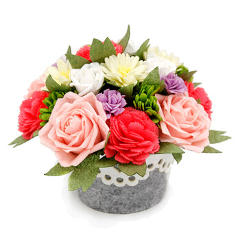 母亲节礼物 丽日玫瑰盆栽花束仿真花摆件 免裁剪不织布diy手工制作