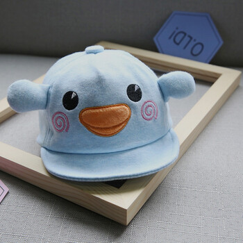 2018春夏新款版儿童卡通软帽檐小鸡可爱宝宝帽子户外帽子韩 蓝色 可