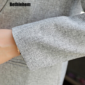Bethlehem 韩版秋装新款女装中长款修身显瘦休闲小西装服薄外套3307 灰色 XXL