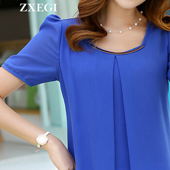 
                                        ZXEGI女装 2016夏季新款韩版大码圆领雪纺衫 X591 深蓝色 3XL                