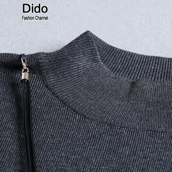 DIDO 2015新款韩版春秋冬女装中长款修身长袖连衣裙女针织衫打底裙包臀长裙送挂件 黑色 均码