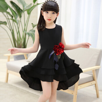 连衣裙夏装2018夏季新款韩版中大儿童雪纺公主裙小女孩时尚裙子 黑色