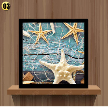 地中海海星装饰画蓝色海岸贝壳渔网挂画客厅卧室餐厅壁画有框墙画sn
