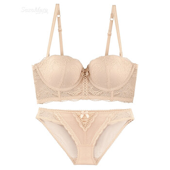 甜美少女白色蕾丝内衣套装五排扣上薄下厚聚拢文胸 肤色 80a