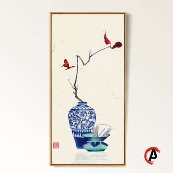 青花瓷器新中式装饰画 禅意艺术挂画 客厅餐厅中国风书房墙面壁画 a款
