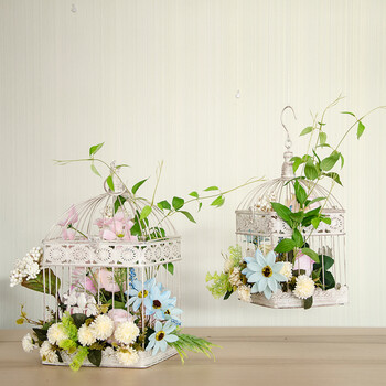 装饰仿真绢花花艺复古鸟笼客厅店面摆件橱窗陈列摄影背景 b-2款