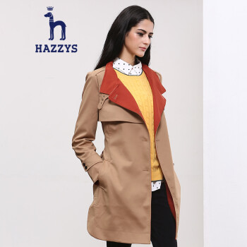 哈吉斯HAZZYS 秋冬新品风衣女中长款外套韩国品牌ASWSH03C804 驼色CM 165/88A 40