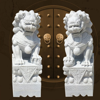石狮子一对看门镇宅门口摆件庭院别墅家用汉白玉狮子大理石雕狮子 高1