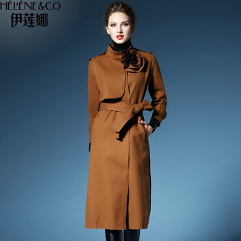 伊莲娜2015冬季新品毛呢外套呢子大衣女秋冬风衣中长款气质修身韩版秋装韩范 驼色 XL/170