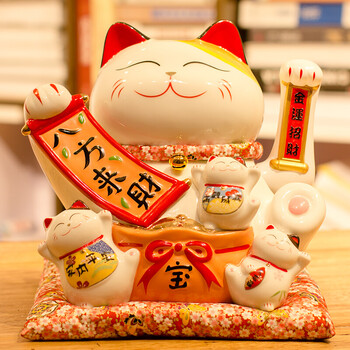 创意店铺开业礼品收银台摆设时尚家居用品 11寸八方来财摇手款