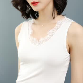 新款夏季真丝吊带背心女桑蚕丝针织真丝纯色修身显瘦无袖上衣 白色 l