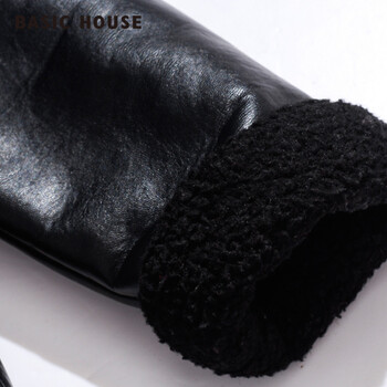 Basic House/百家好秋冬新品修身保暖pu革撞色拼接外套HORF725A 黑色/BK 160/84A/M