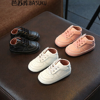 芭苏库秋童鞋男女童软底色宝宝鞋魔术贴婴儿高帮步前鞋 粉色 14码