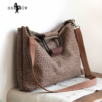 斯希威休闲文艺单肩包女士斜背布包百搭韩版森系手提女包 花呢