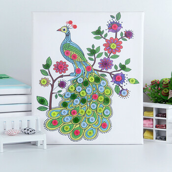 画diy手工材料包幼儿园粘贴画小学生制作创意儿童扣子画 酒红色 孔雀