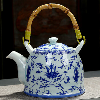 陶瓷茶壶大号耐高温青花瓷提梁壶夏日家用凉水壶饭店餐馆泡茶壶