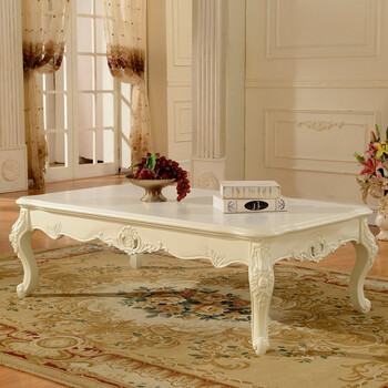 艾米河 欧式实木茶几法式田园白色简约客厅茶长几茶桌子家具 白色长几