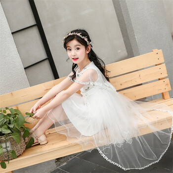 约图 夏装女童披肩连衣裙2018新款儿童燕尾裙中大童女孩公主裙绣花纱