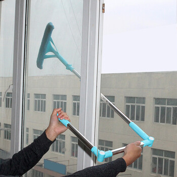 擦玻璃神器家用双面擦窗户双层中空清洁器伸缩杆刮水 加长款蓝色