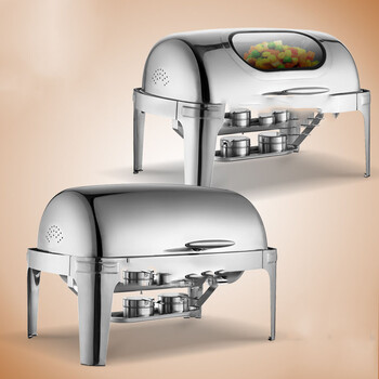 自助餐保温炉酒店早餐炉方形不锈钢餐炉餐具布菲炉翻盖电加热 三格带