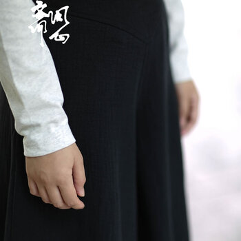 问心斋【明心】女装秋季新款 纯麻百搭阔腿裤  裙裤2678 黑色 M