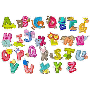 26个英文字母贴纸英语单词卡通动物墙贴儿童房幼儿园教室壁画自粘 a4