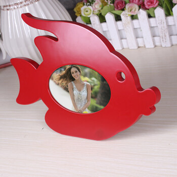 吉祥鱼木质5寸相框创意摆台红色喜庆婚纱影楼桌摆相架儿童照片框 头朝