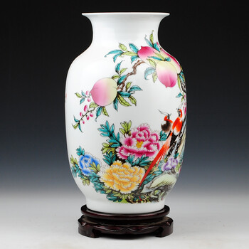 景德镇陶瓷器 仿古粉彩富贵长寿花瓶 客厅家居装饰摆件 送长辈 花瓶不