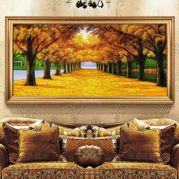 手绘欧式风景油画黄金大道发财树客厅装饰画餐厅沙发背景墙立体画sn