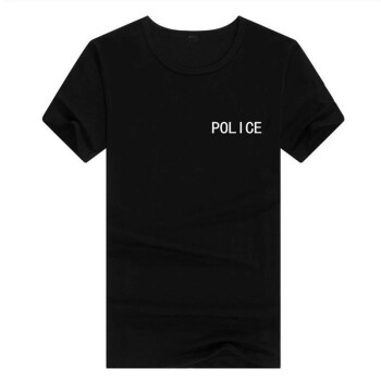 警察黑色圆领短袖t恤图片