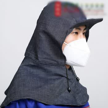 男防尘帽子 劳保用品打磨披肩帽 工作帽粉尘男 深蓝色披肩帽30个 口罩