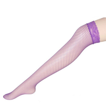 柠檬物语 情趣内衣丝网袜 大码透明长筒蕾丝网性感开档 式吊袜薄丝网袜制服蕾丝成人情趣用品 网袜 性感网袜-紫色