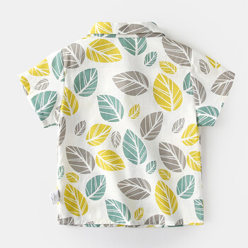 满印树叶宝宝衬衫新款短袖夏装儿童纯棉上衣童装夏季男童半袖衬衣
