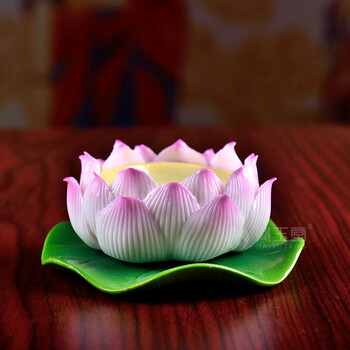 陶瓷莲花蜡烛台摆件礼佛供奉烛台家用供佛用品酥油灯灯座 d14-34 3吋