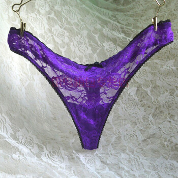 性感丁字裤女透视网纱蕾丝t裤棉裆部诱惑丁子内裤 紫色 23号(尺码偏大
