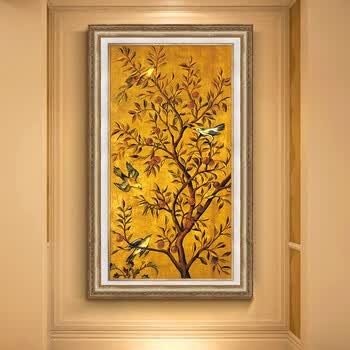 玄关装饰画发财树油画欧式客厅沙发背景墙挂画金色树 a可可洛金框 50*