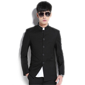 民国中山装 男青年民族服装套装立领修身演出服大学生毕业照服装 单层