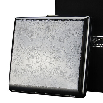 熙凌铜质烟盒 20支装 个性创意礼品 富贵满花男士香菸盒 金属烟盒 银色