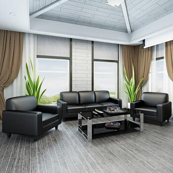 办公沙发茶几组合 简约现代商务会客接待真皮沙发三人 办公室沙发