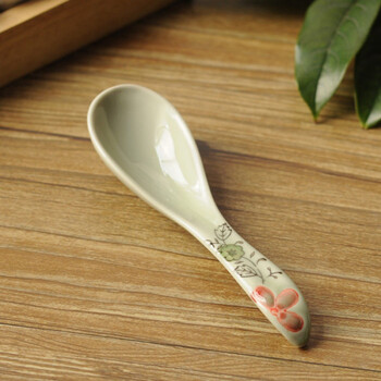创意陶瓷勺子中国风调羹小汤勺汤匙餐勺饭勺汤勺调羹釉下彩工艺 小花
