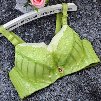 天天加厚有无钢圈超厚小胸平胸聚拢蕾丝女胸罩内衣 绿色 (有钢圈) 75b