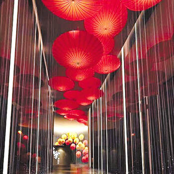 红色油纸伞中国红中国风古典火锅店茶楼饭店吊顶装饰伞 直径1米半穿