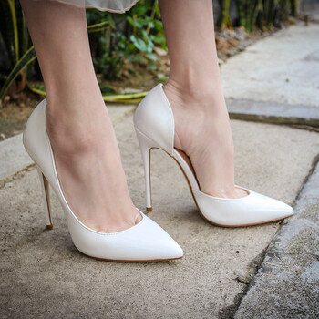 空高跟鞋尖头细跟同款女鞋裸色单鞋浅口红色婚鞋少女夏 亮皮白色12cm