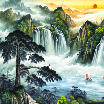 鸿运当头旭日东升山水画画芯客厅书画装饰画招财风水画靠山挂画芯sn