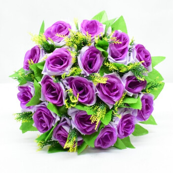单支假花插花玫瑰花艺客厅装饰摆件新娘手捧花绢花塑料花 a款【紫色】