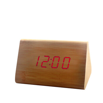 张家尚品 三角形迷你木头钟 ZJ-013  闹钟创意静音懒人夜光可爱电子时钟(GFT) 竹木白字