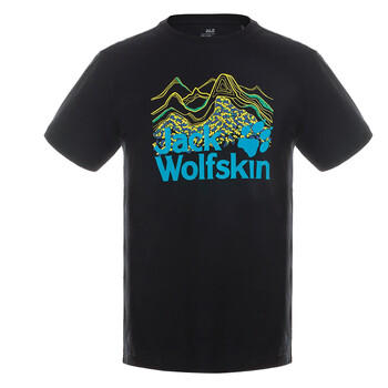 jack wolfskin 狼爪 男款山图形logo纯棉短袖c500076 黑色6000 男装